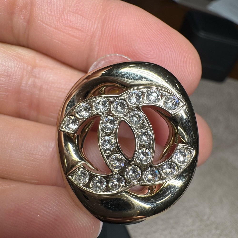 Chanel CC Crystal Logo Gold Statement Earrings Large - Picture 7 of 12